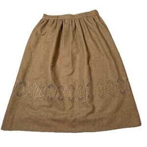 VTG Stony Brook Wool Blend A-line Skirt Brown Tweed Embroidered Size 11/12